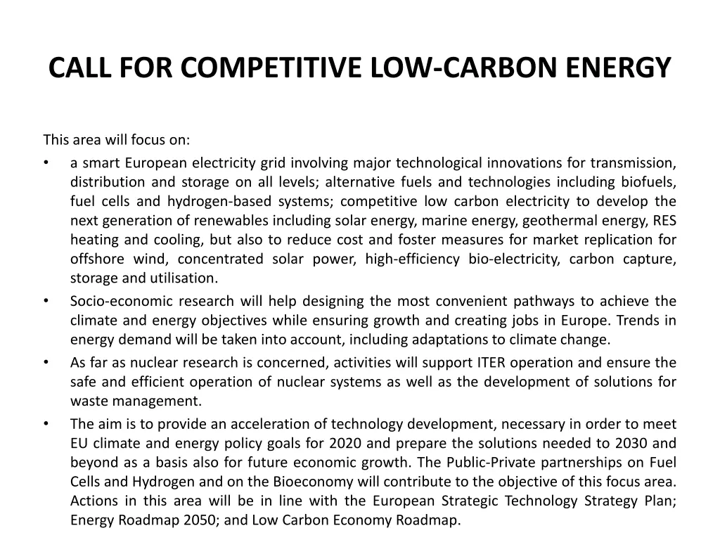 call for competitive low carbon energy 1