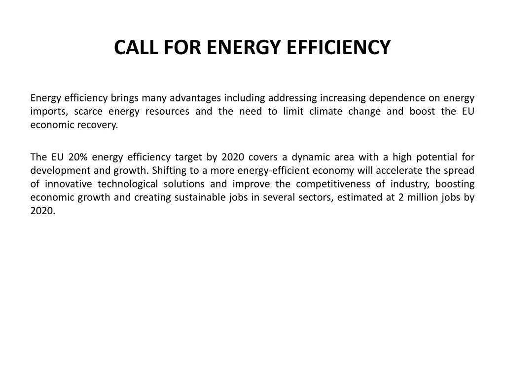 call for energy efficiency