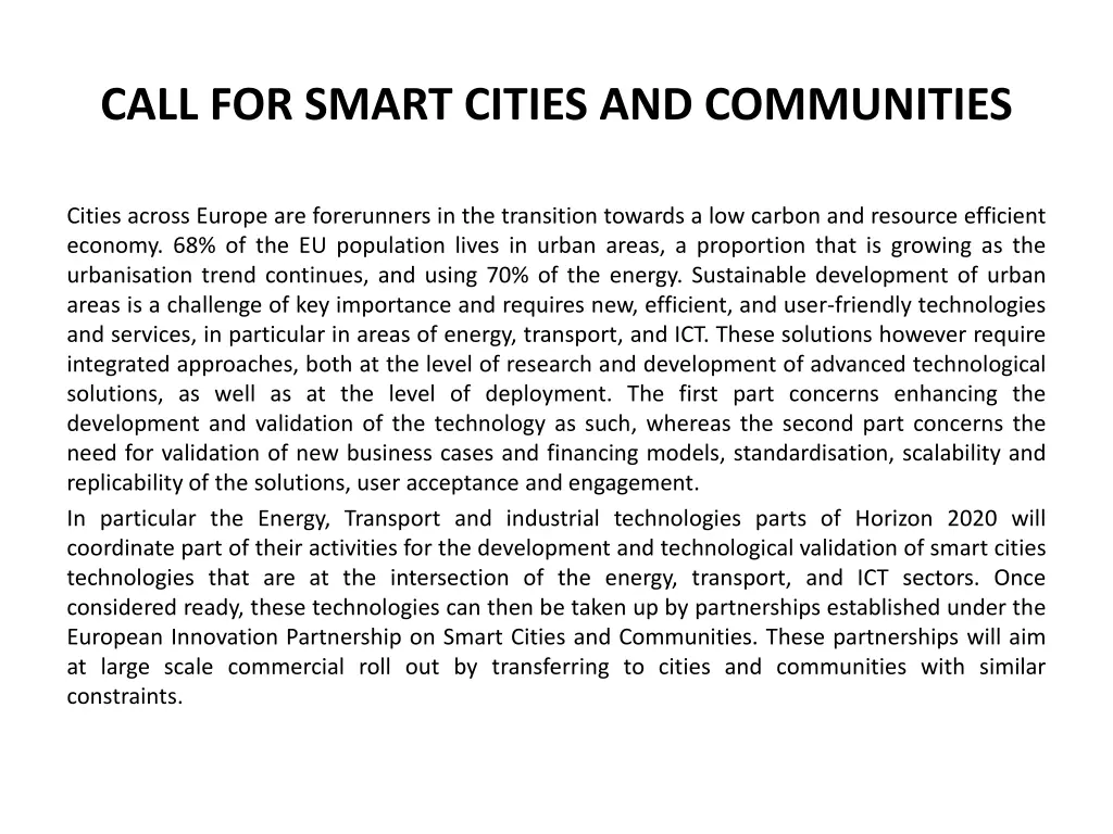 call for smart cities and communities