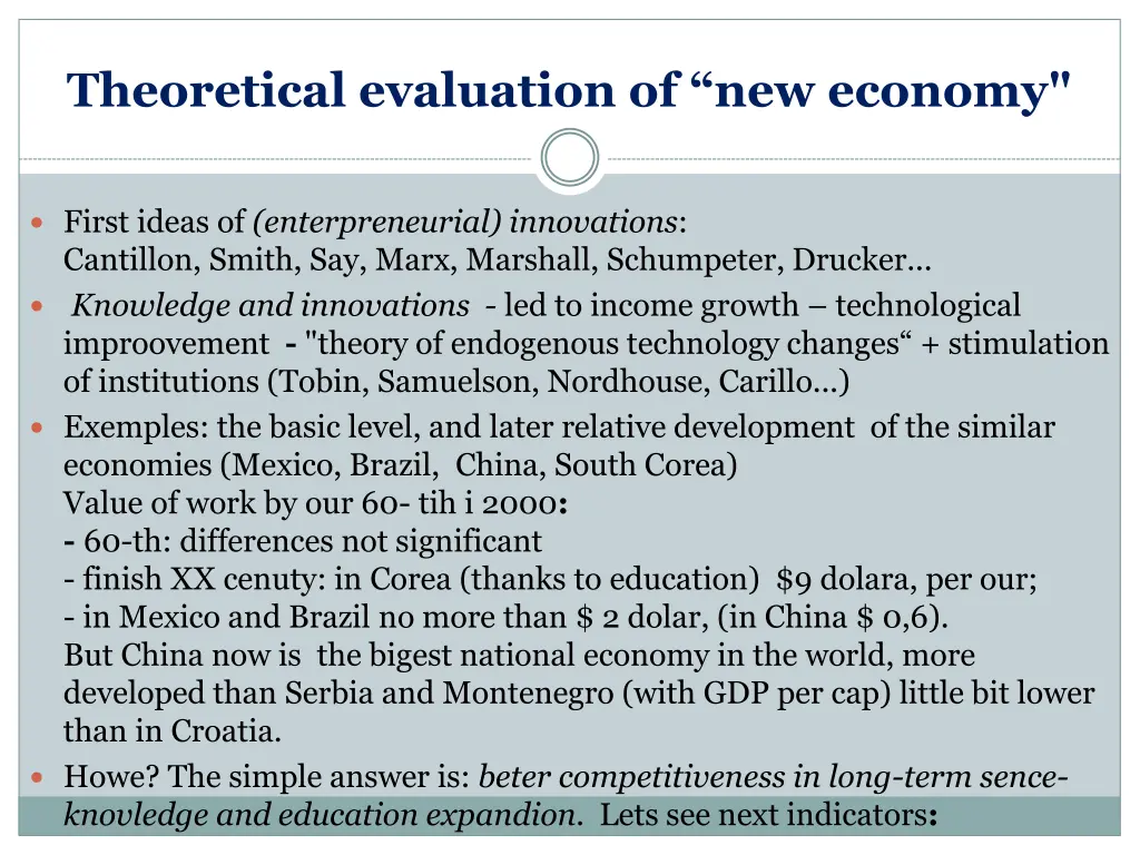 theoretical evaluation of new economy
