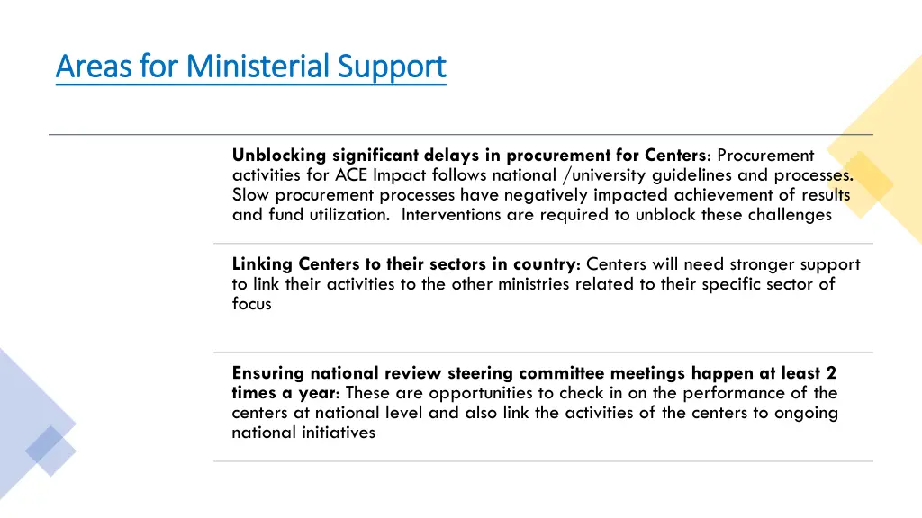 areas for ministerial support areas