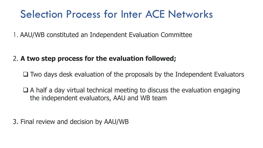 selection process for inter ace networks