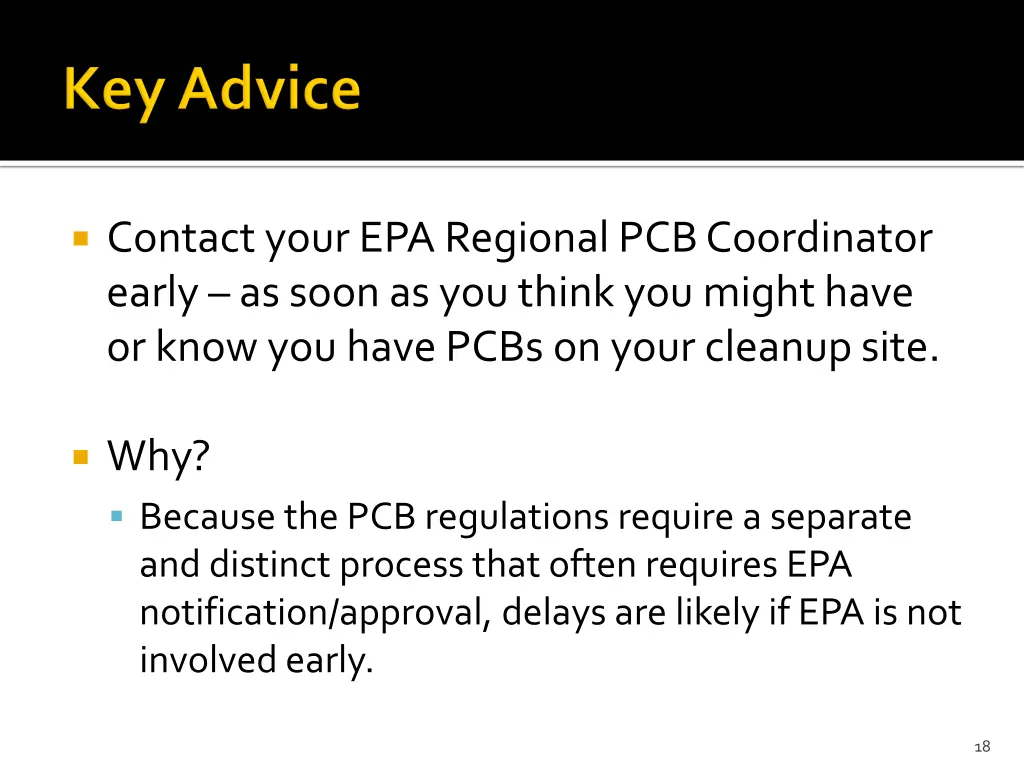 contact your epa regional pcb coordinator early