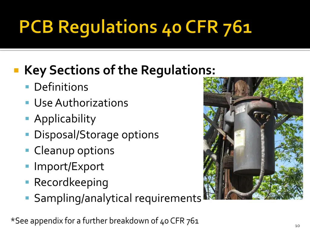 key sections of the regulations definitions
