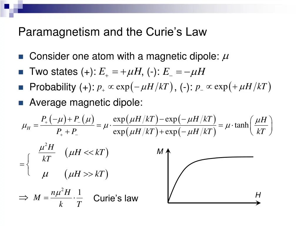 paramagnetism and the curie s law