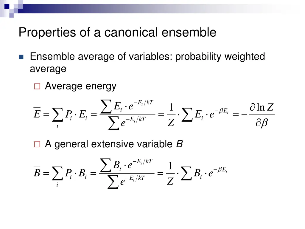 properties of a canonical ensemble