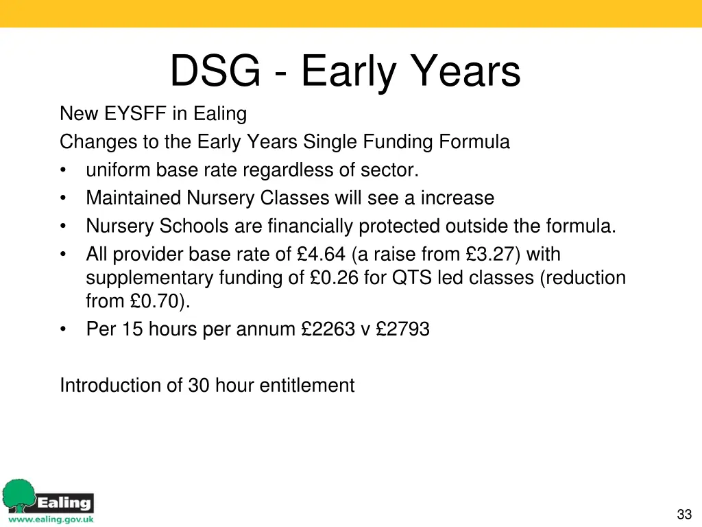 dsg early years new eysff in ealing changes