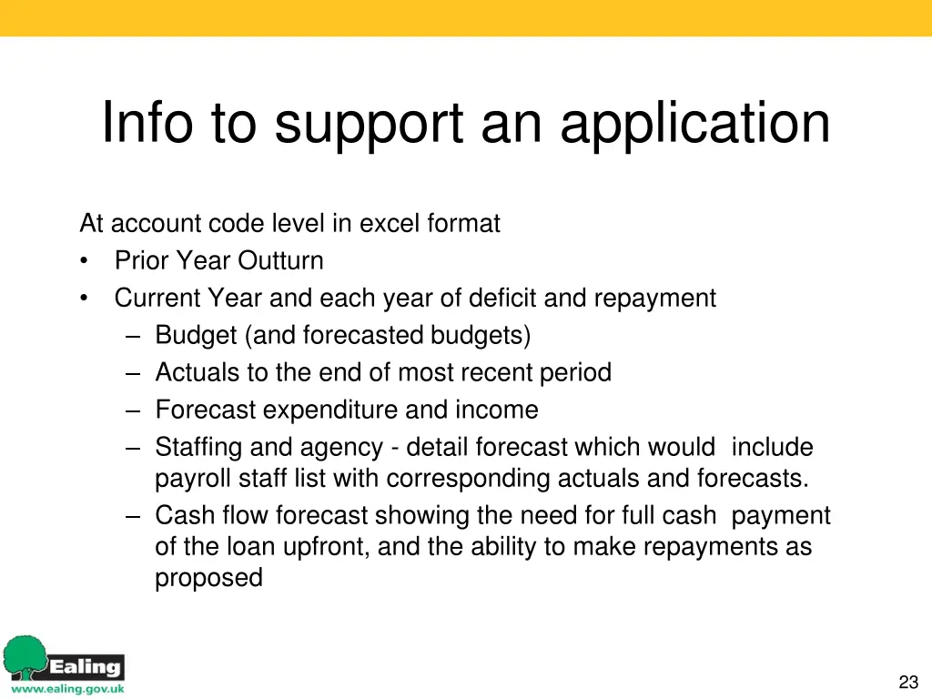 info to support an application