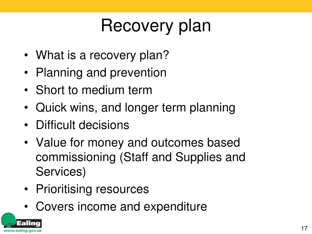 recovery plan