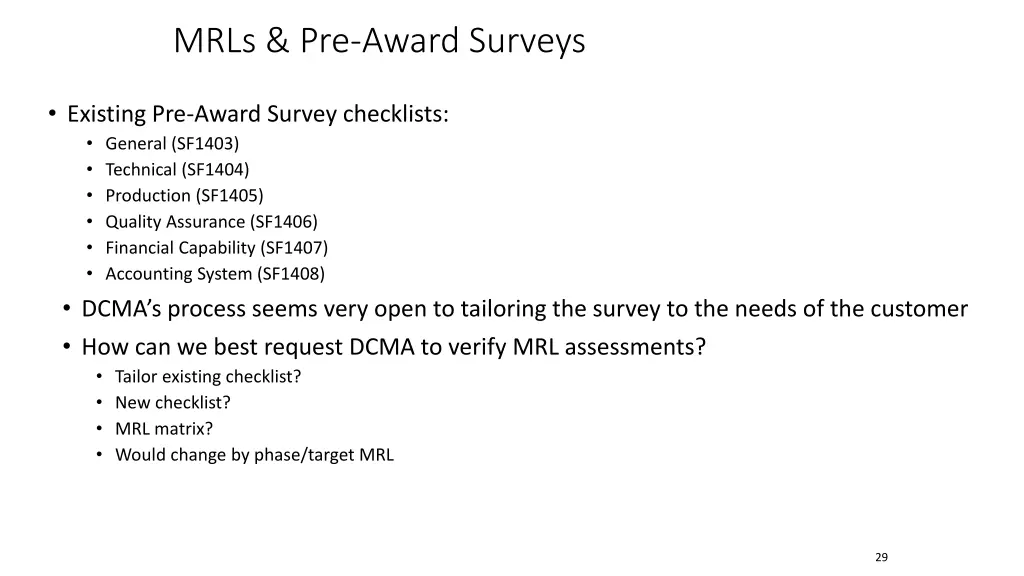 mrls pre award surveys 2