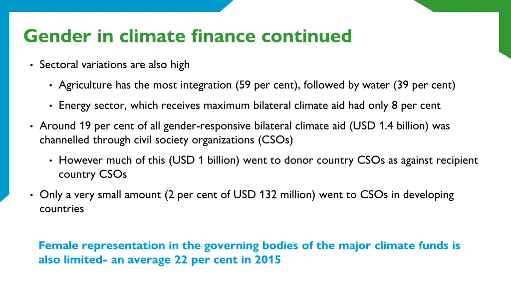 gender in climate finance continued