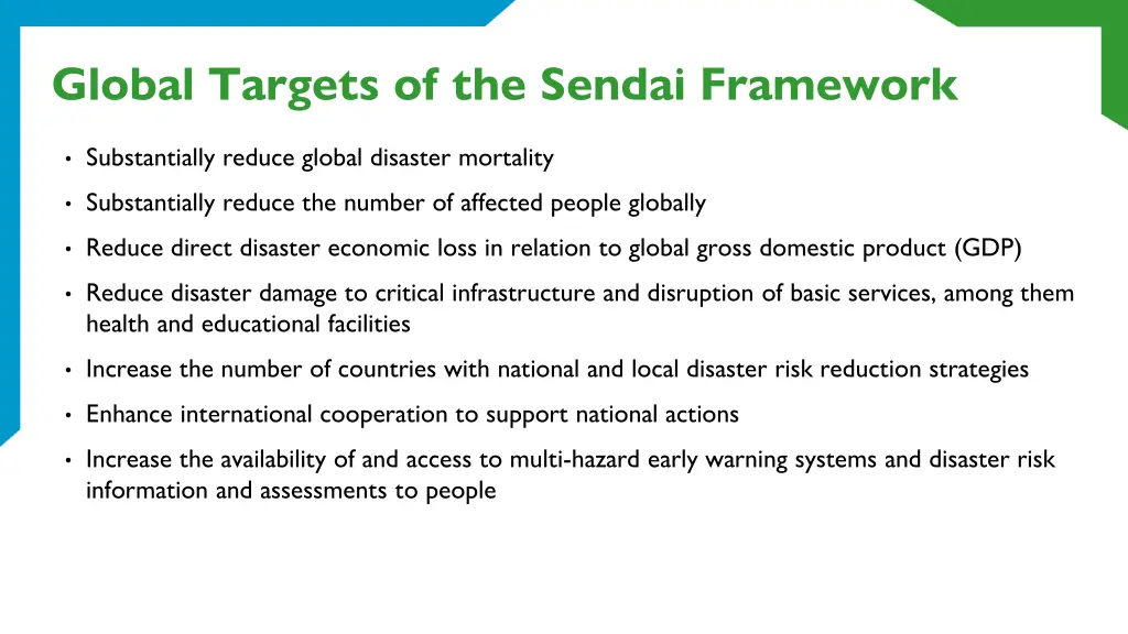 global targets of the sendai framework