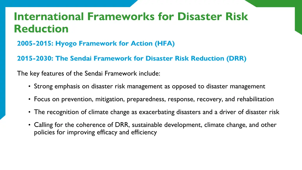international frameworks for disaster risk