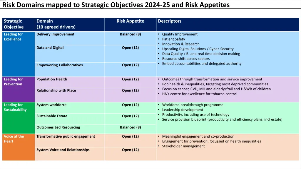 risk domains mapped to strategic objectives 2024