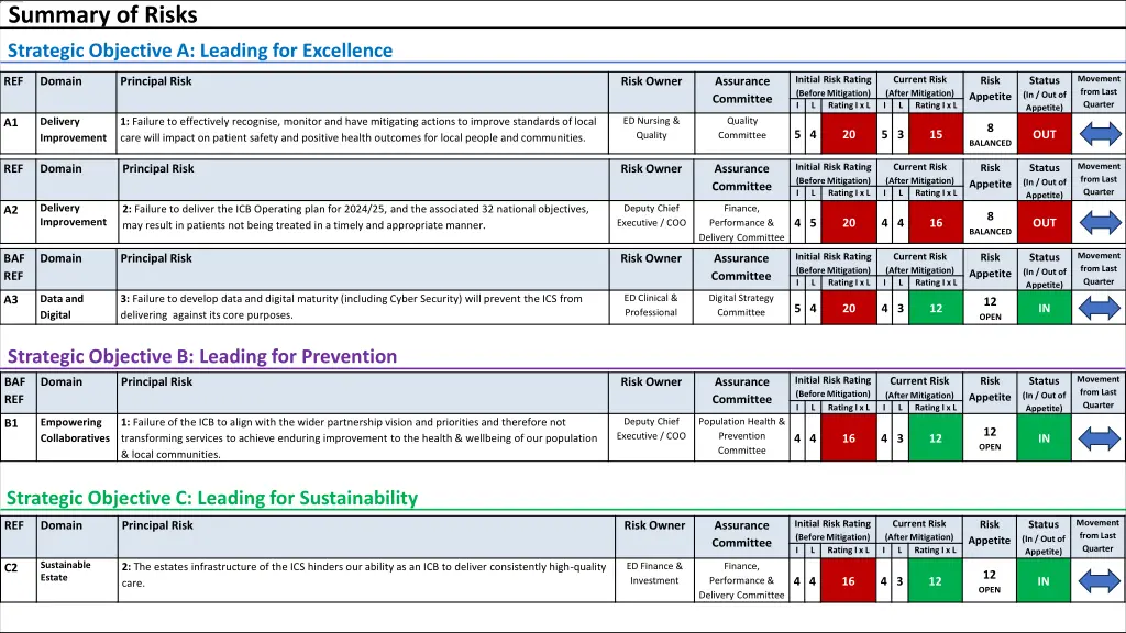 summary of risks