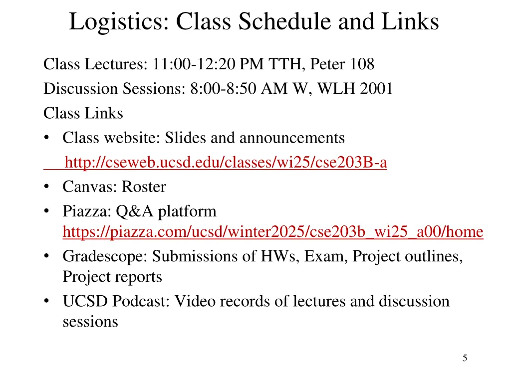 logistics class schedule and links