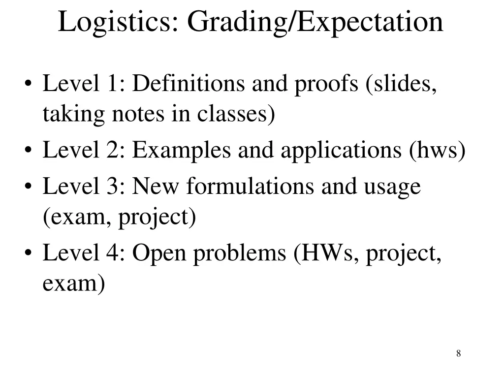 logistics grading expectation