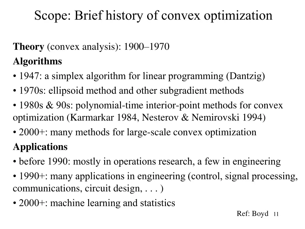 scope brief history of convex optimization