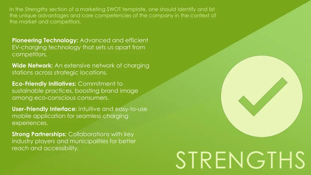 in the strengths section of a marketing swot