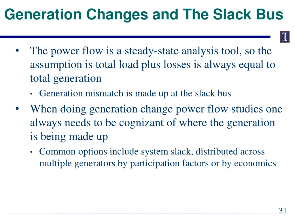 generation changes and the slack bus