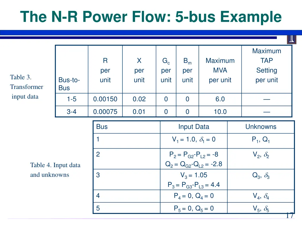 the n r power flow 5 bus example 2