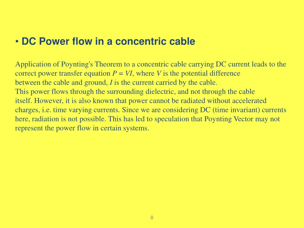 dc power flow in a concentric cable