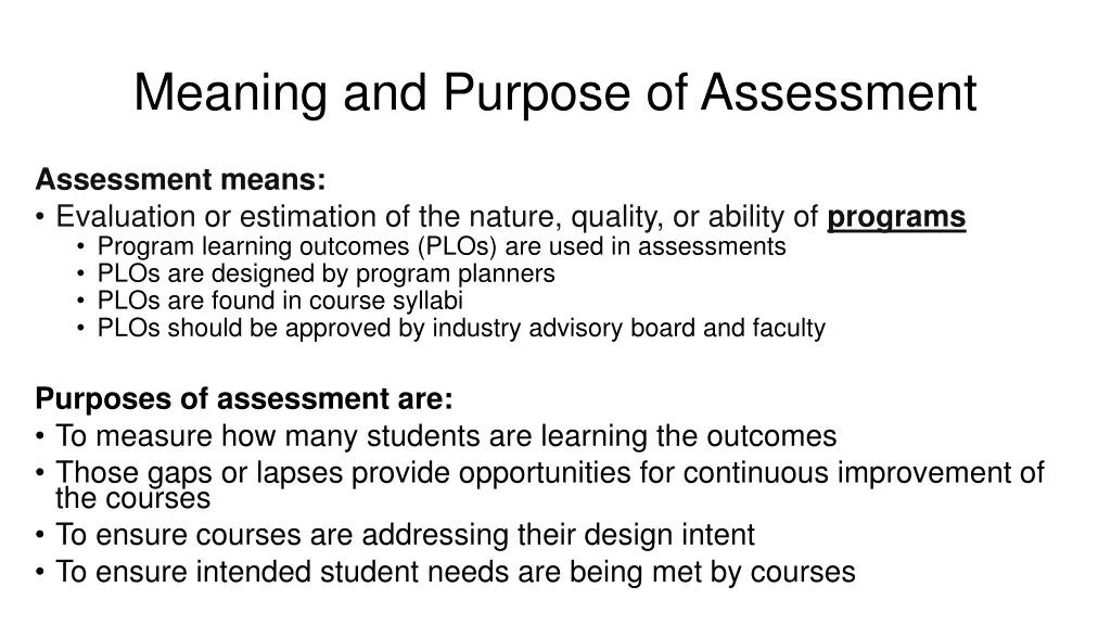 meaning and purpose of assessment