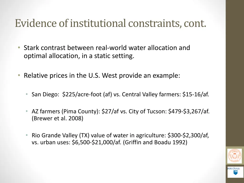 evidence of institutional constraints cont
