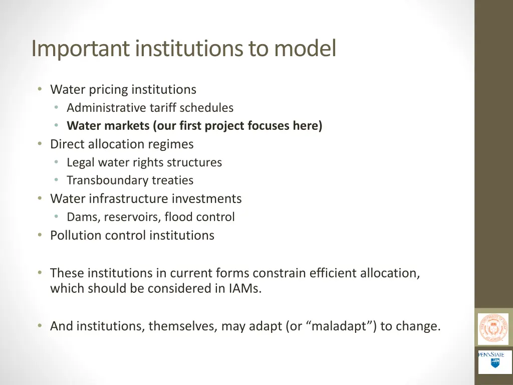 important institutions to model