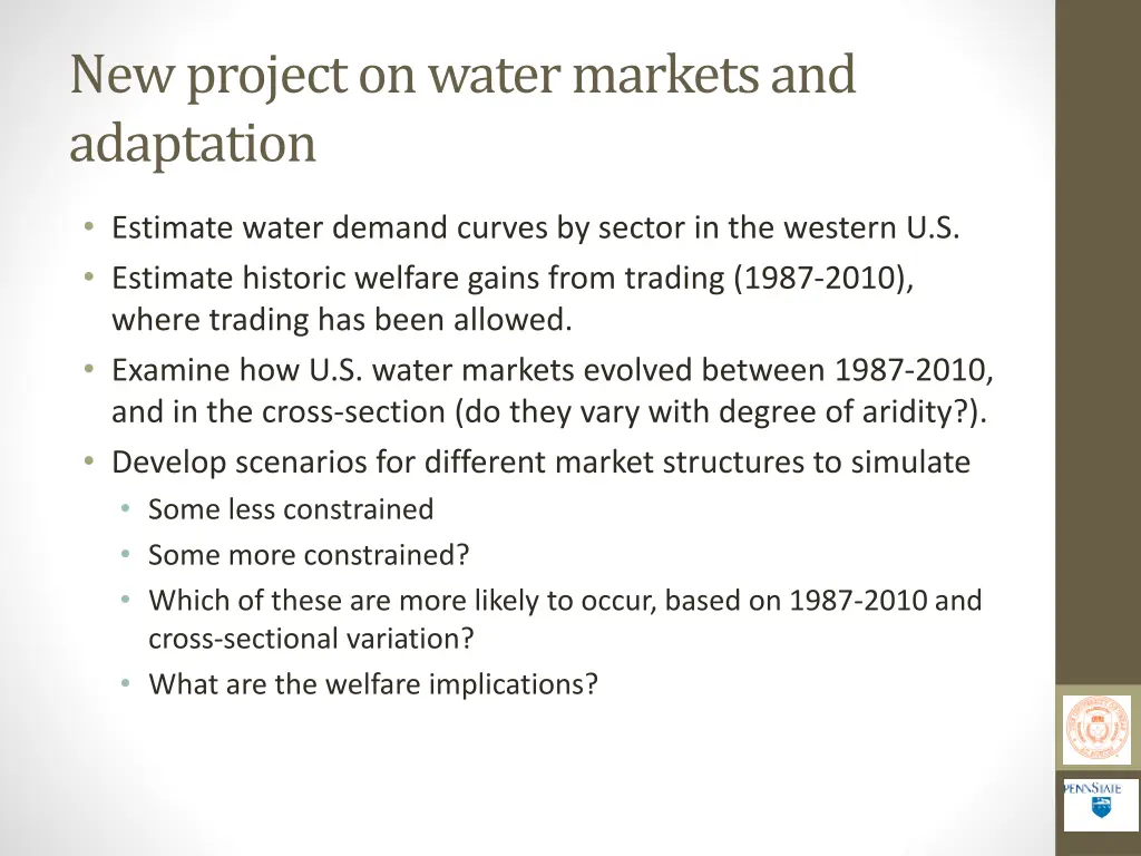new project on water markets and adaptation
