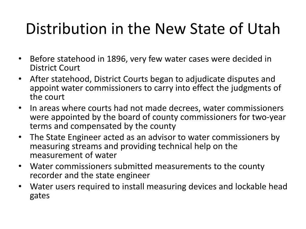 distribution in the new state of utah