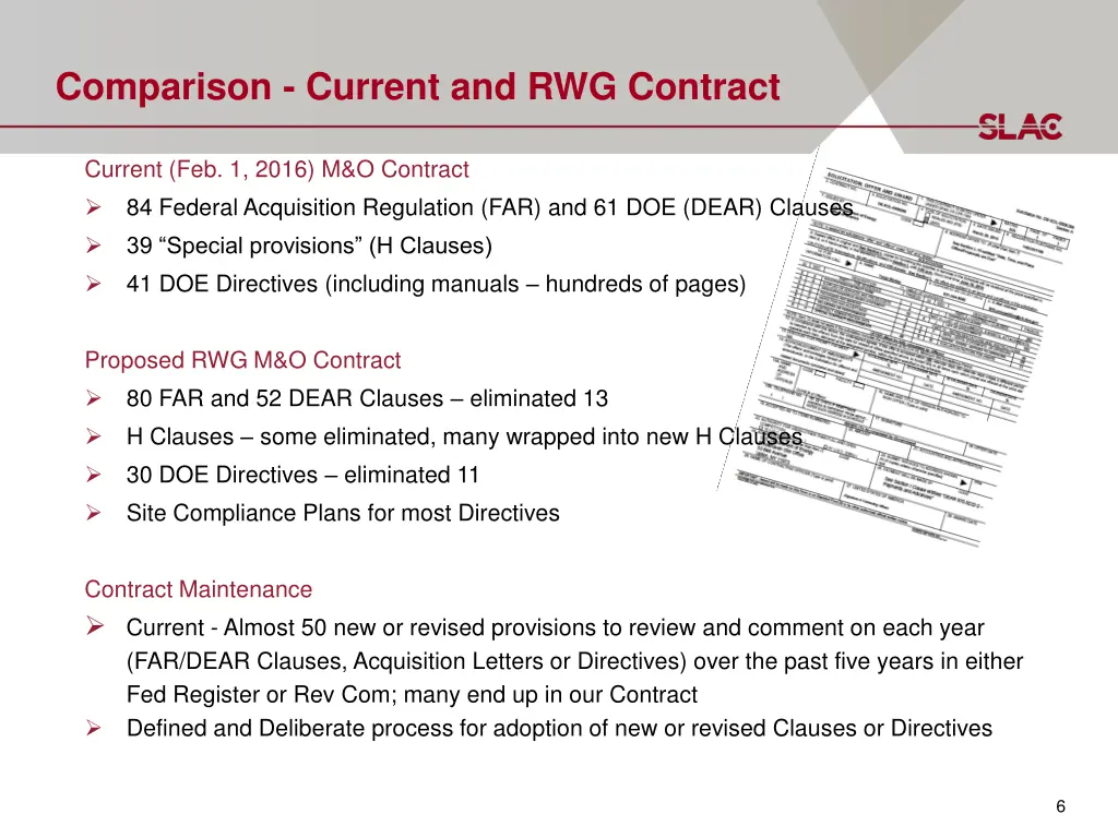 comparison current and rwg contract