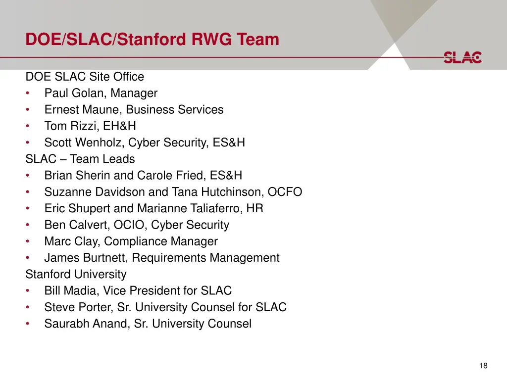doe slac stanford rwg team