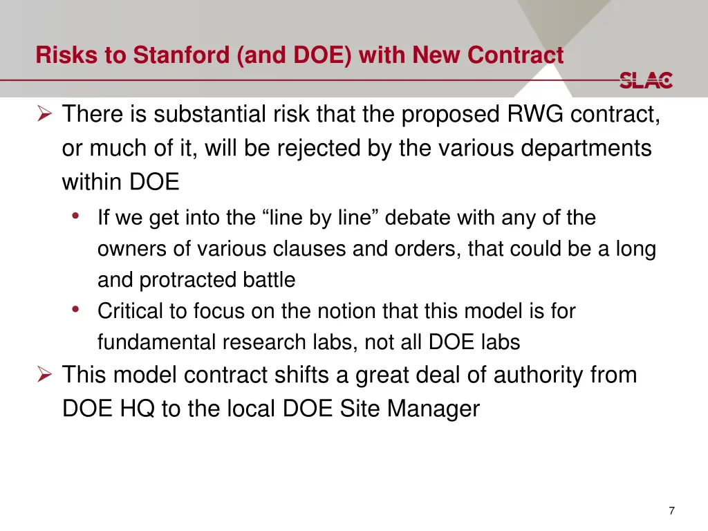 risks to stanford and doe with new contract