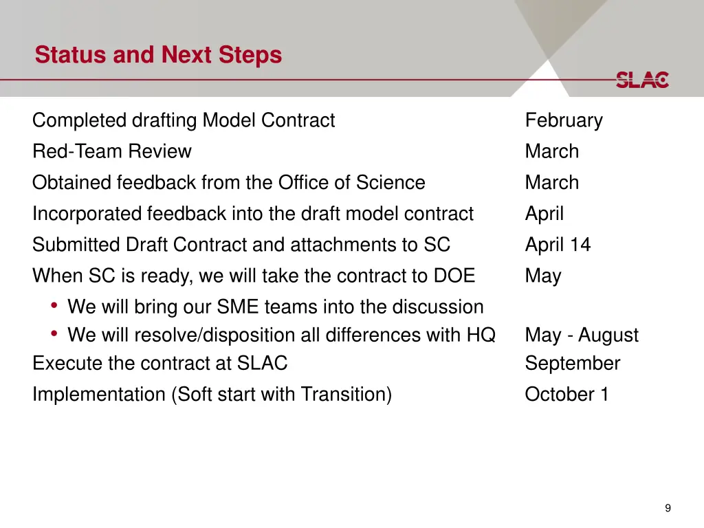 status and next steps