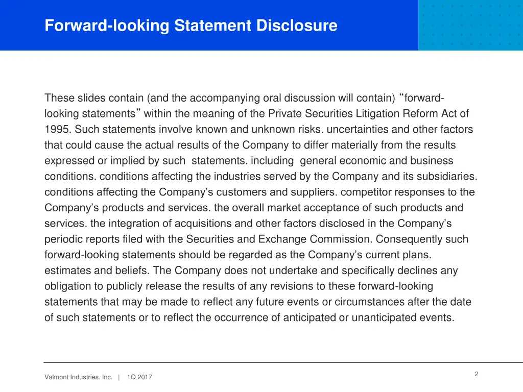 forward looking statement disclosure
