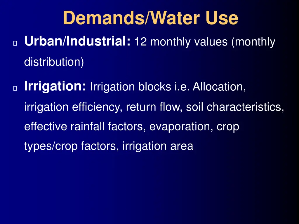 demands water use urban industrial 12 monthly