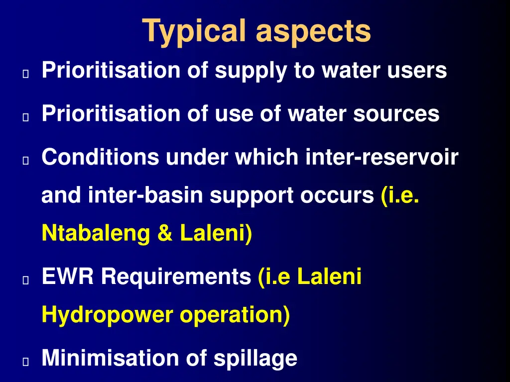 typical aspects prioritisation of supply to water