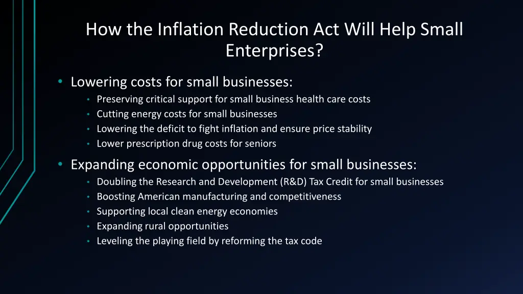 how the inflation reduction act will help small
