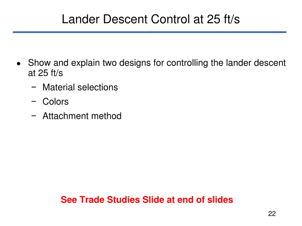 lander descent control at 25 ft s