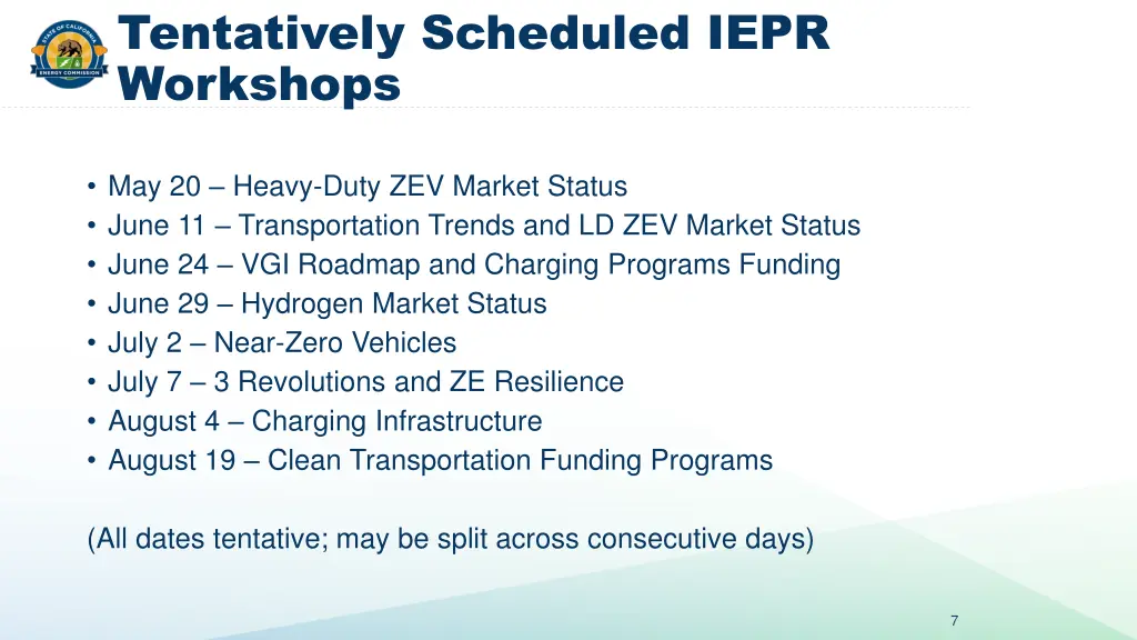 tentatively scheduled iepr workshops