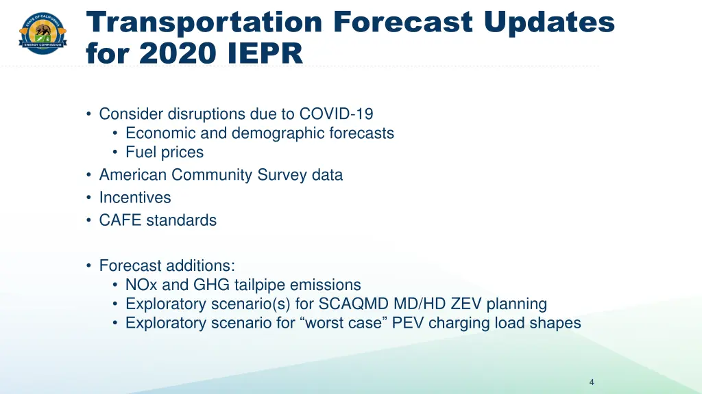 transportation forecast updates for 2020 iepr