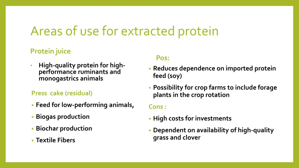 areas of use for extracted protein