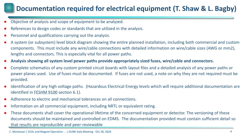 documentation required for electrical equipment