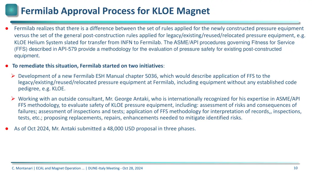 fermilab approval process for kloe magnet