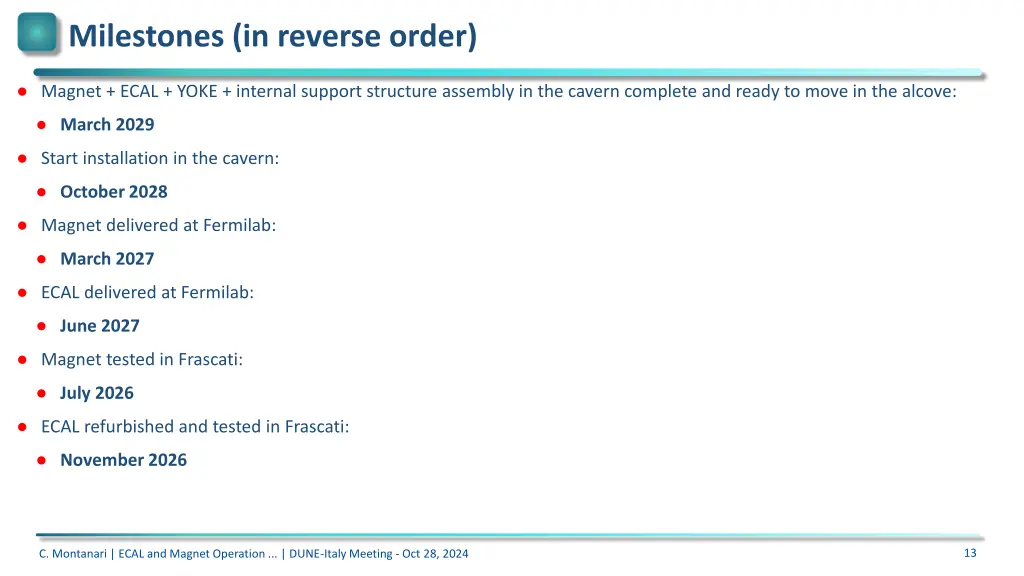 milestones in reverse order