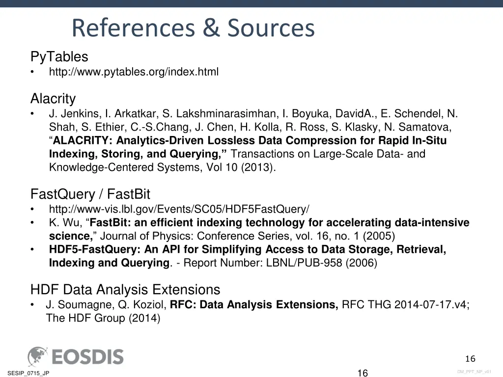 references sources pytables http www pytables