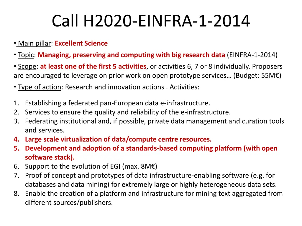 call h2020 einfra 1 2014