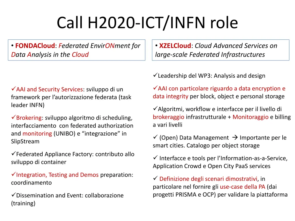 call h2020 ict infn role