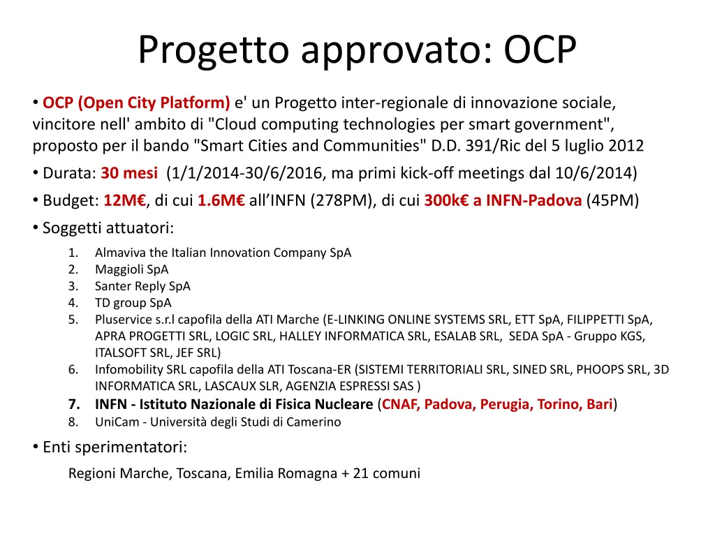 progetto approvato ocp